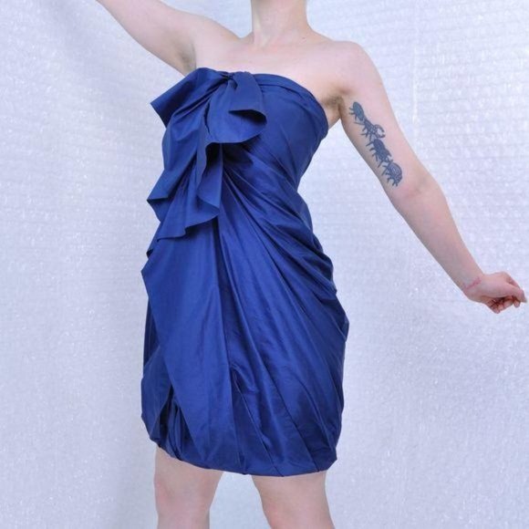 3.1 Philip Lim Silk Strapless Ruffle Cocktail Dress Bubble Hem Womens Size 8R - Picture 2 of 8